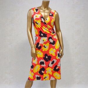 Anne Klein Women's Multicolor Floral Print Sleeveless Faux Wrap Dress Size M